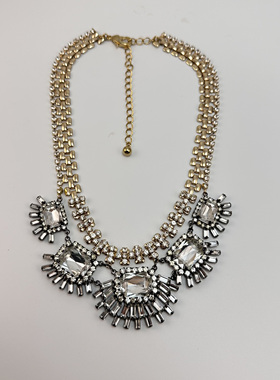 夸张彩色重工镶水钻闪亮毛衣链