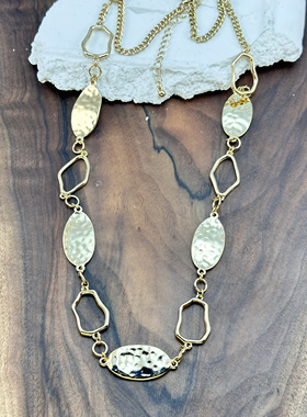 轻奢个性拼色不规则树叶项链女潮ins冷淡风小众设计感毛衣链