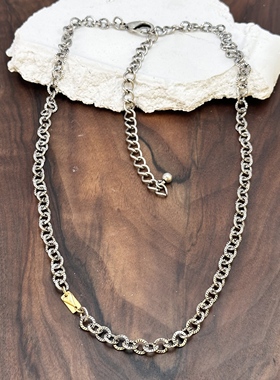 欧美外贸饰品爱心复古做旧麻花纹路项链女锁骨链颈链毛衣链孤品