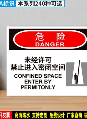 未经许可禁止进入密闭空间 防水贴纸PVC硬牌船舶舱室OHSA标识WX02