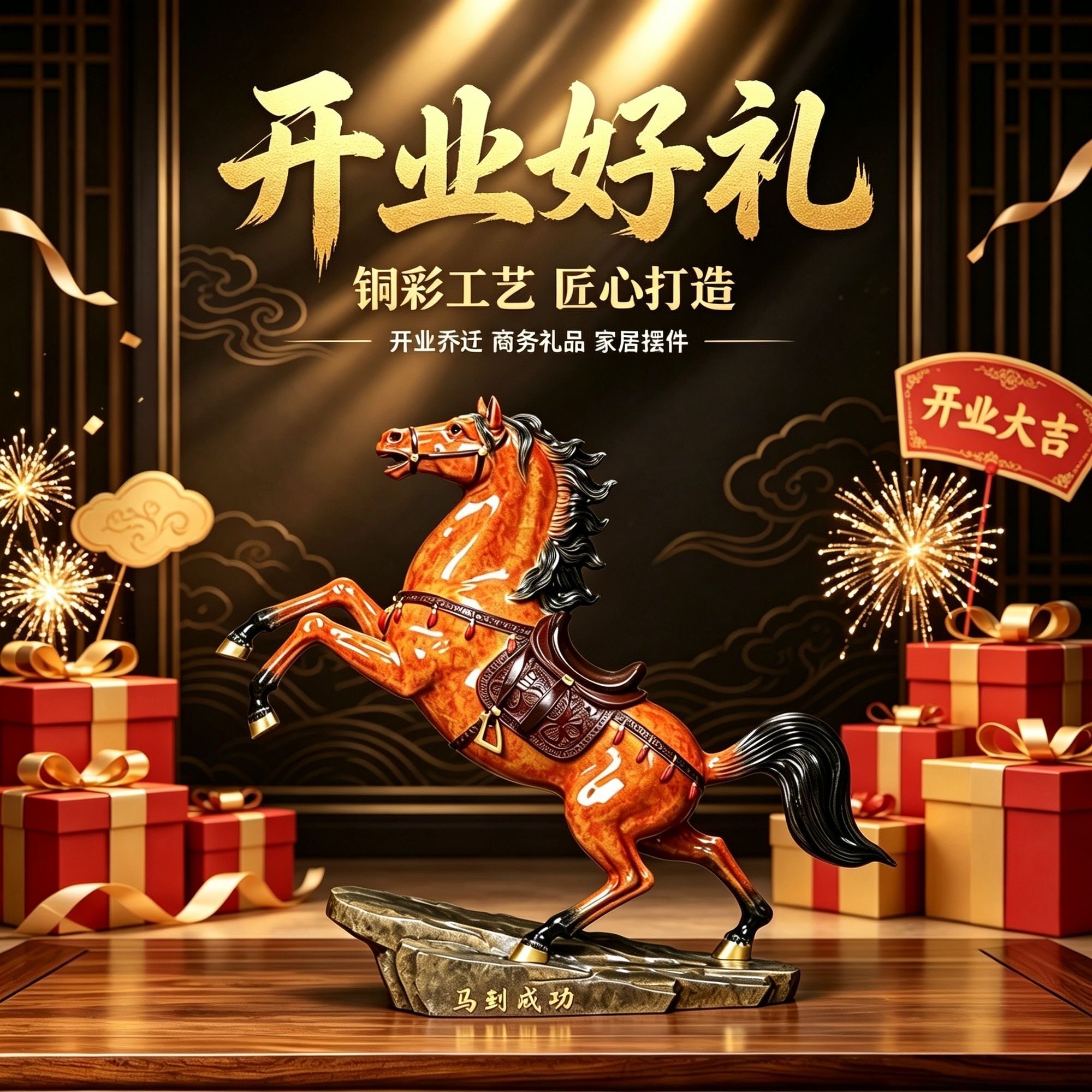 铜马到成功摆件高端铜雕大漆客厅招财酒柜办公室装饰乔迁开业礼品