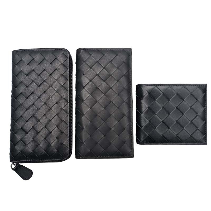 新款真皮时尚大容量卡包头层牛皮手工编织轻薄男士商务长款钱包