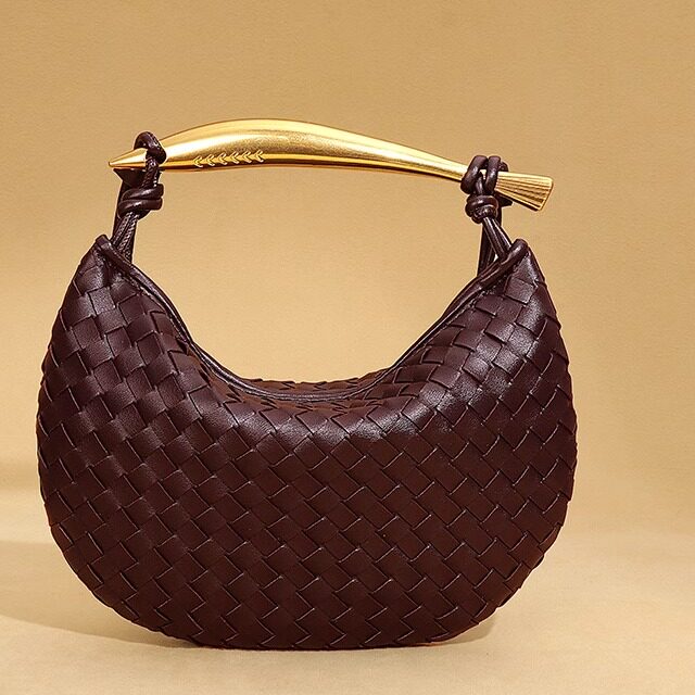 新品纯色饺子包手工编织包半月沙丁鱼手提包休闲单肩斜挎女包