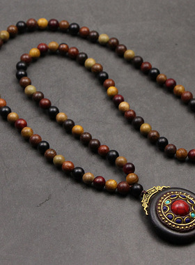 黑檀木圆牌吊坠中短款项链