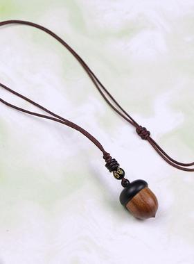 木质雕刻橡果吊坠毛衣链