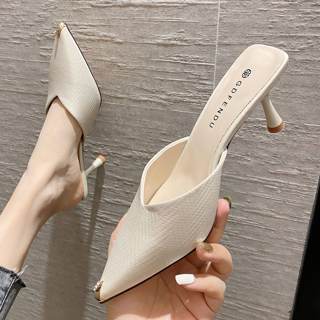 包头轻奢气质高跟鞋2025春夏新款小众时尚百搭高跟尖头外穿半拖鞋