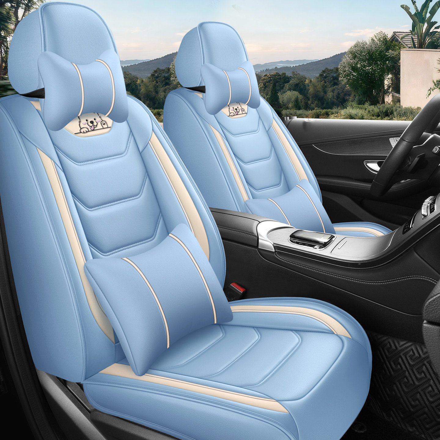 汽车坐垫四季通用全包围皮冰丝透气座椅套可爱卡通车座套专用座垫