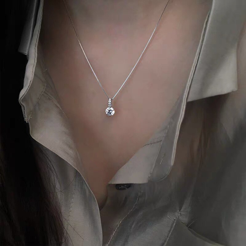 简约小巧吊坠单颗闪钻925纯银项链设计感小众锁骨链女ins冷淡风潮