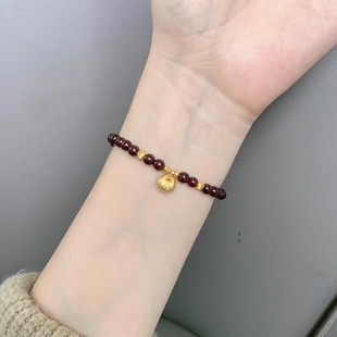民族风黄金色小胖福串珠手链新中式石榴石转运珠手串开年好运气