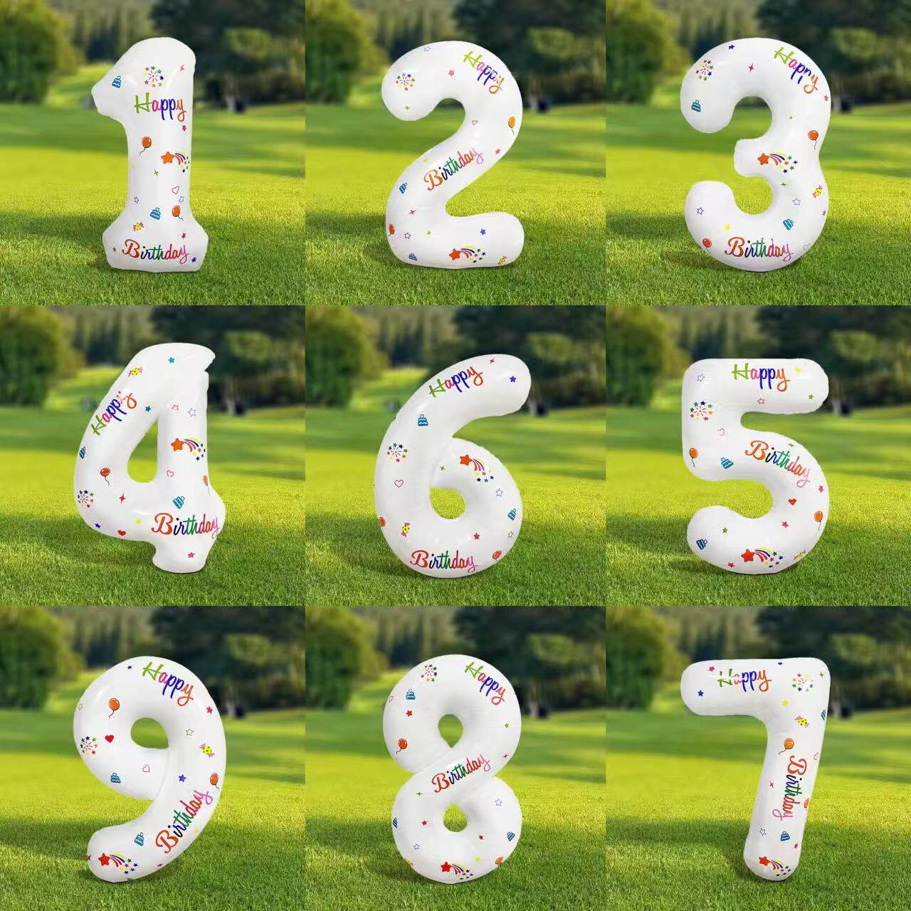 32寸印花生日白色铝膜数字儿童生日派对装饰拍照背景布置铝膜气球