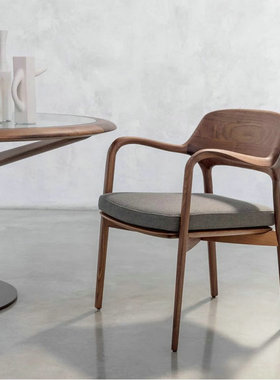 porada家具北美黑胡桃木实木客厅原木休闲椅沙发椅书房靠背椅书椅