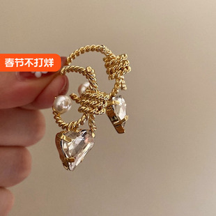 爱的心声 超闪爱心锆石精致复古耳环 轻奢高级感法式小众珍珠耳圈