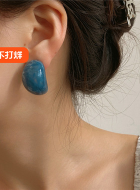 碧波海洋蓝色亚克力夏季银针耳环女小众设计感时尚复古气质耳钉女