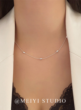 韩系纤细简约圆珠锁骨链潮 高级感锁骨链裸连百搭通勤精致配饰女