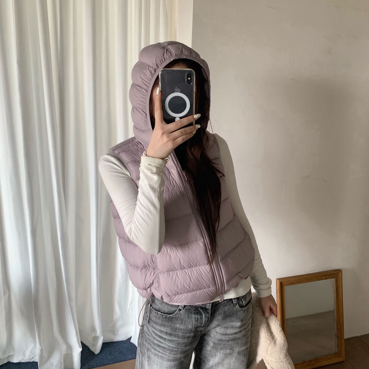 2026新款时尚连帽90绒白鸭绒马甲女短款泡芙面包服背心外穿