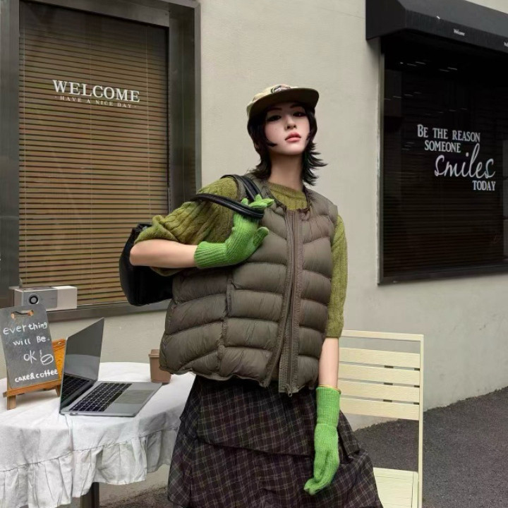 2026冬季新款韩版圆领波浪鱼骨羽绒马甲女短款90白鸭绒坎肩背心潮
