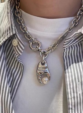 复古做旧土星珍珠蟹项链