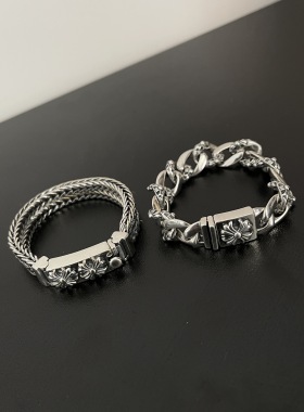 潮牌复古欧美做旧十字架手链