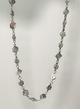 S925潮牌复古骰子十字架项链潮男女情侣古巴链锁骨链毛衣链