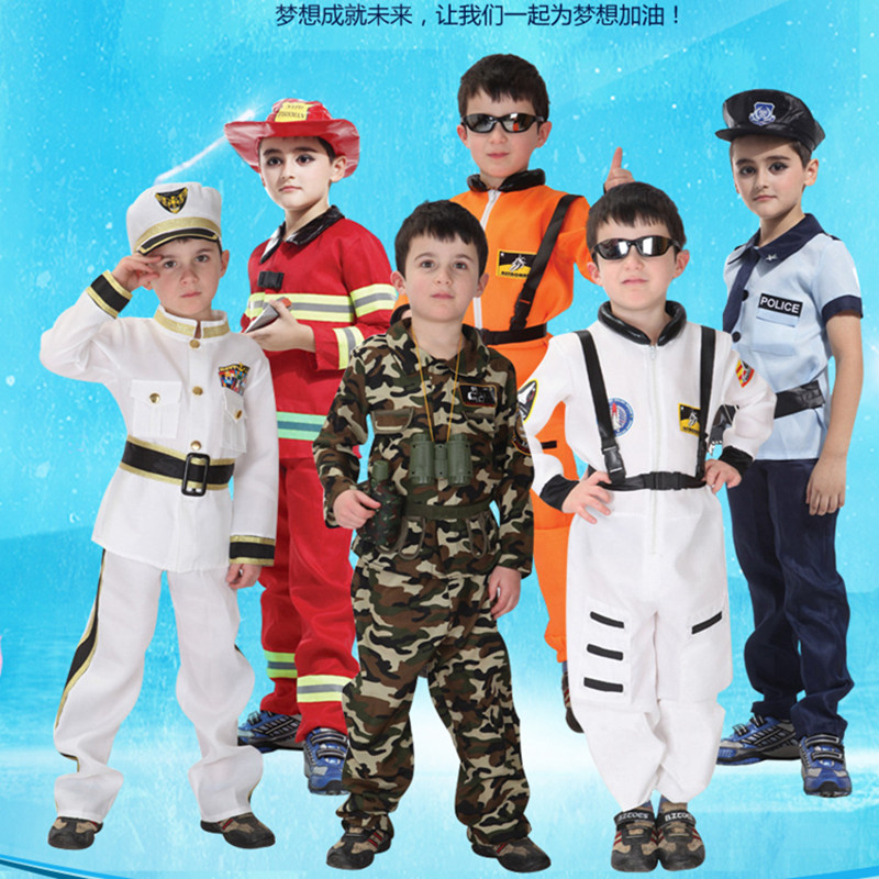 儿童消防员服装万圣节化妆舞会服儿童宇航员飞行员警察迷彩服表演