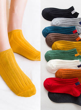 新款女士布标定标袜日系复古船袜女纯棉袜春夏款短袜个性百搭运动