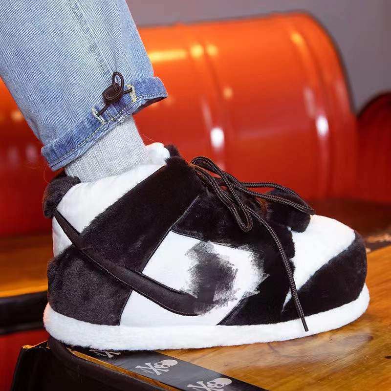 冬季恶搞aj棉拖鞋黑白熊猫回到未来毛绒鞋情侣居家宿舍保暖面包鞋