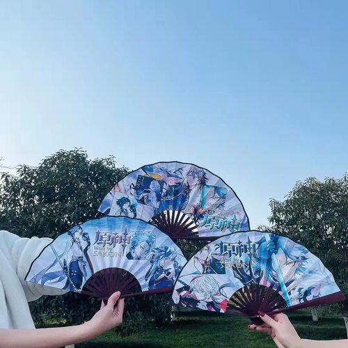 卡通新款动漫折扇 学生8寸折叠扇 元神 海贼 潮语绢布扇子  8/盒