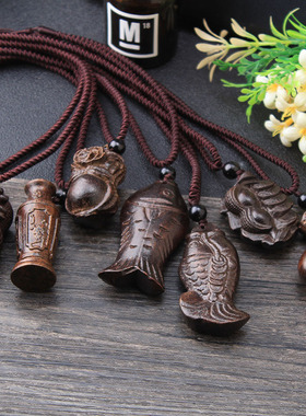 厂家批发百搭手工木鱼吊坠民族风项链毛衣链长款复古服装配饰挂件