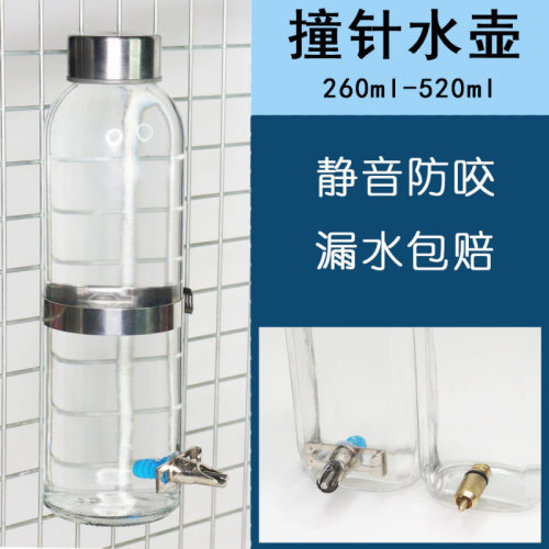 撞针水壶饮水器玻璃大容量龙猫兔子荷兰猪土拨鼠鹦鹉松鼠静音猫狗