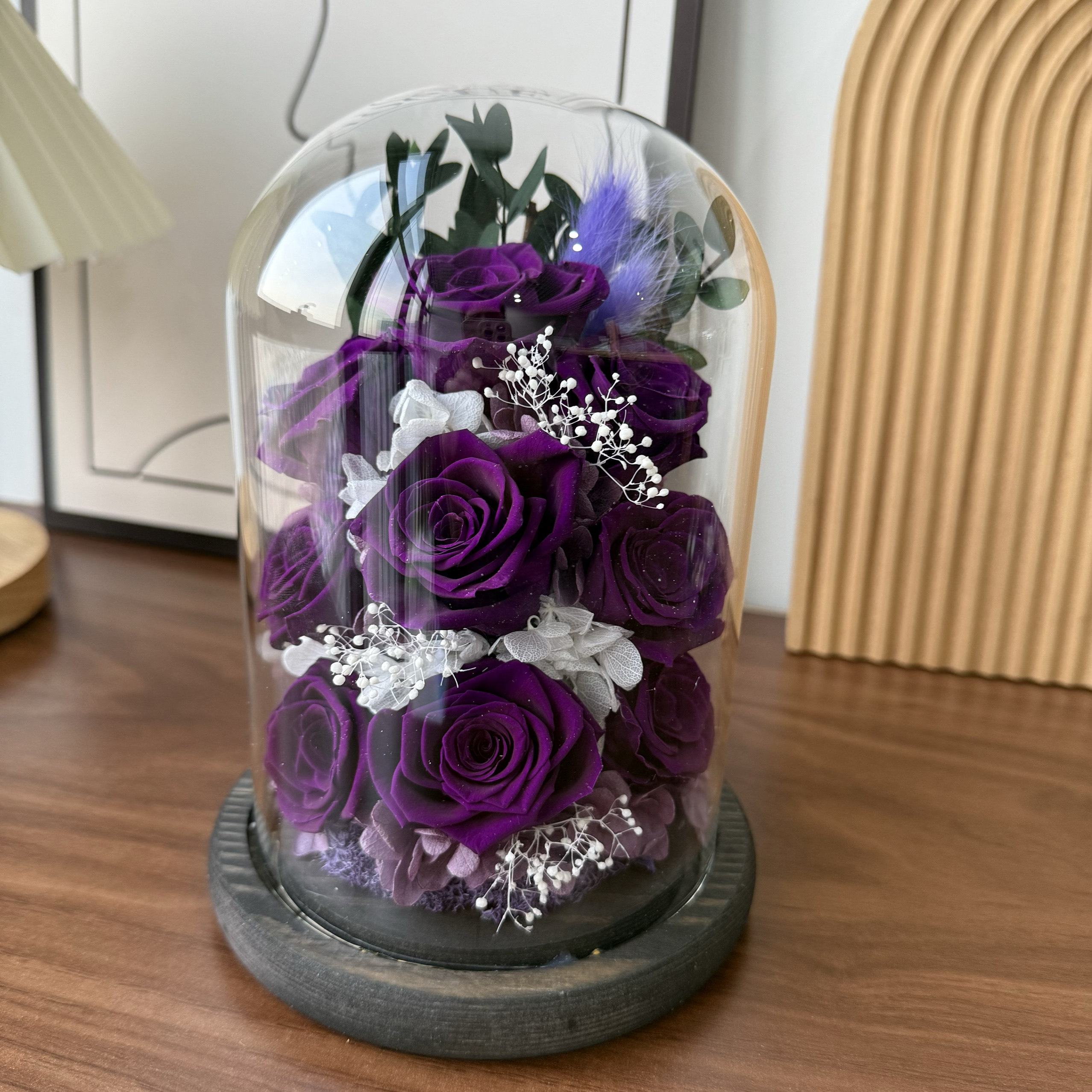 七夕永生花9朵紫色玫瑰真花九紫离火风水家居摆件送女友生日礼物