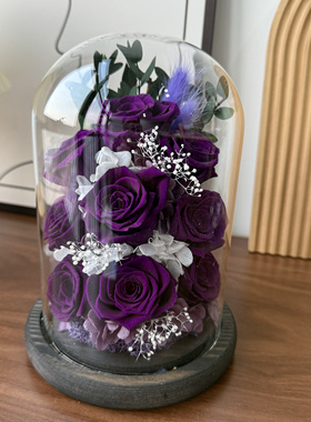 七夕永生花9朵紫色玫瑰真花九紫离火风水家居摆件送女友生日礼物
