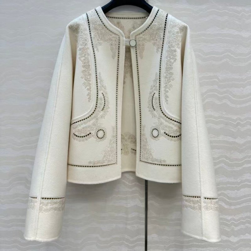 万针缕空刺绣羊绒羊毛混纺双面尼高腰宽松短款H版型大衣外套女,女装/女士精品,毛呢外套,淘宝优惠券,粉丝福利购,淘宝优惠卷