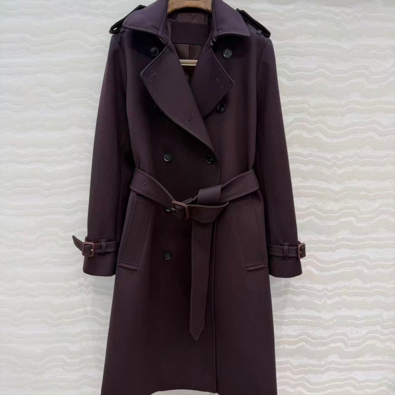 日系新款羊毛色织中长款风衣女