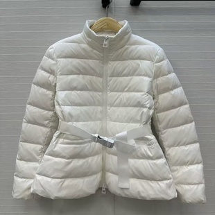 日系新款立领小A版型搭配一体式腰带国标白鸭绒收腰轻薄羽绒服女