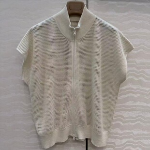 定制珠片纯棉亮片纱线针织双开拉链缕空立领高腰宽松百搭开衫女