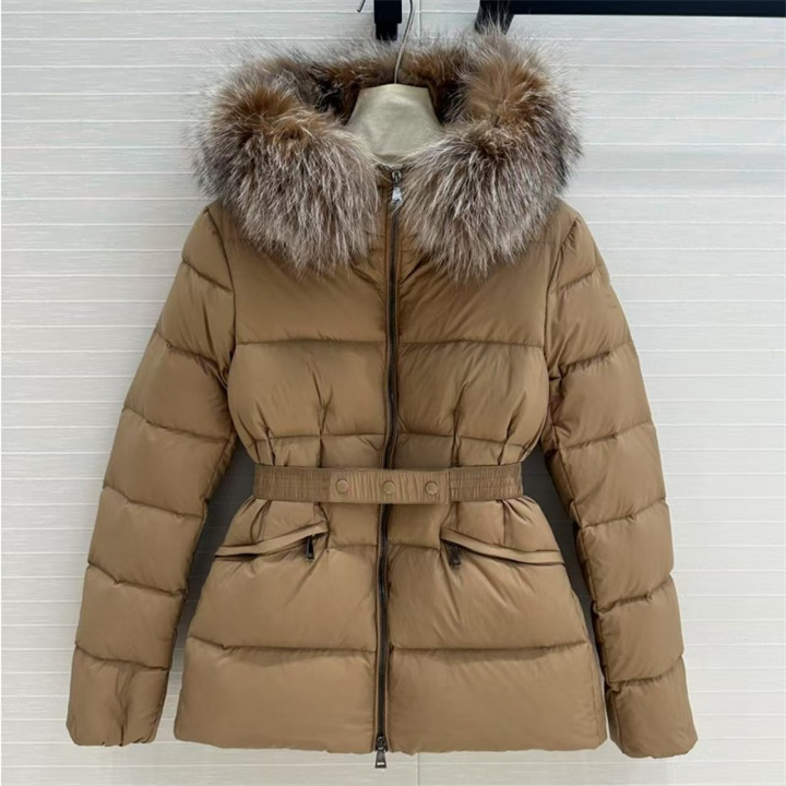 日系进口狐狸毛大毛领松紧腰封扣收腰国标90白鹅绒短连帽羽绒服女