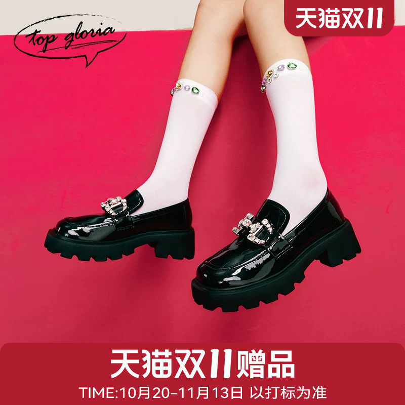 汤普葛罗春夏新款厚底乐福鞋英伦学院闪钻JK鞋女