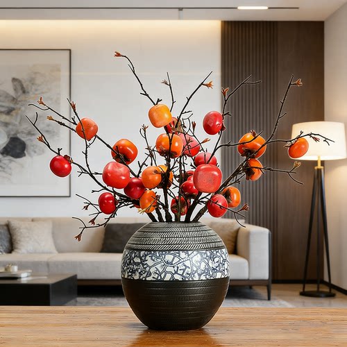 高档年宵花假花仿真柿子浆果摆件