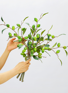 仿真橄榄枝带果实绢布假花插花