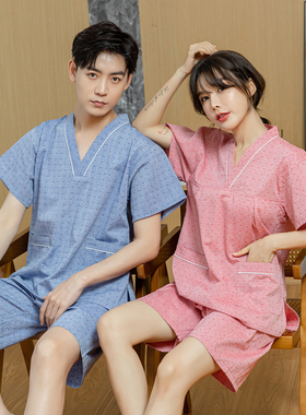 汗蒸服女纯棉情侣装大码男款汤泉足疗养生服按摩桑拿浴服家居睡衣