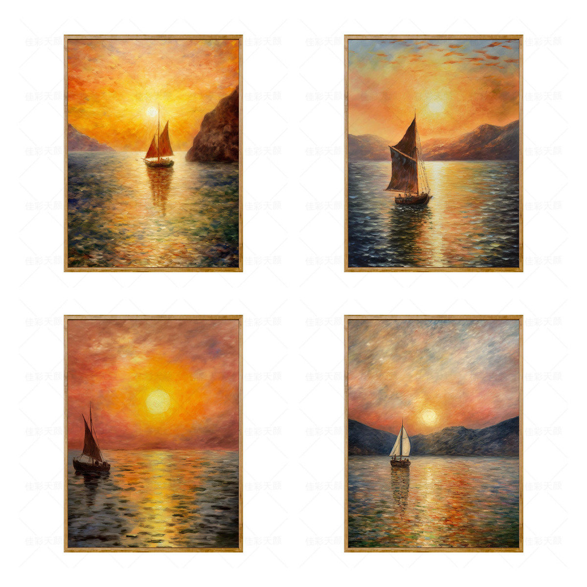 数字油画diy手绘手工海上风景油彩画客厅装饰画日出帆船