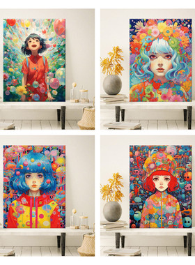 宫崎骏的多巴胺女孩数字油画DIY唯美风油彩画客厅装饰画