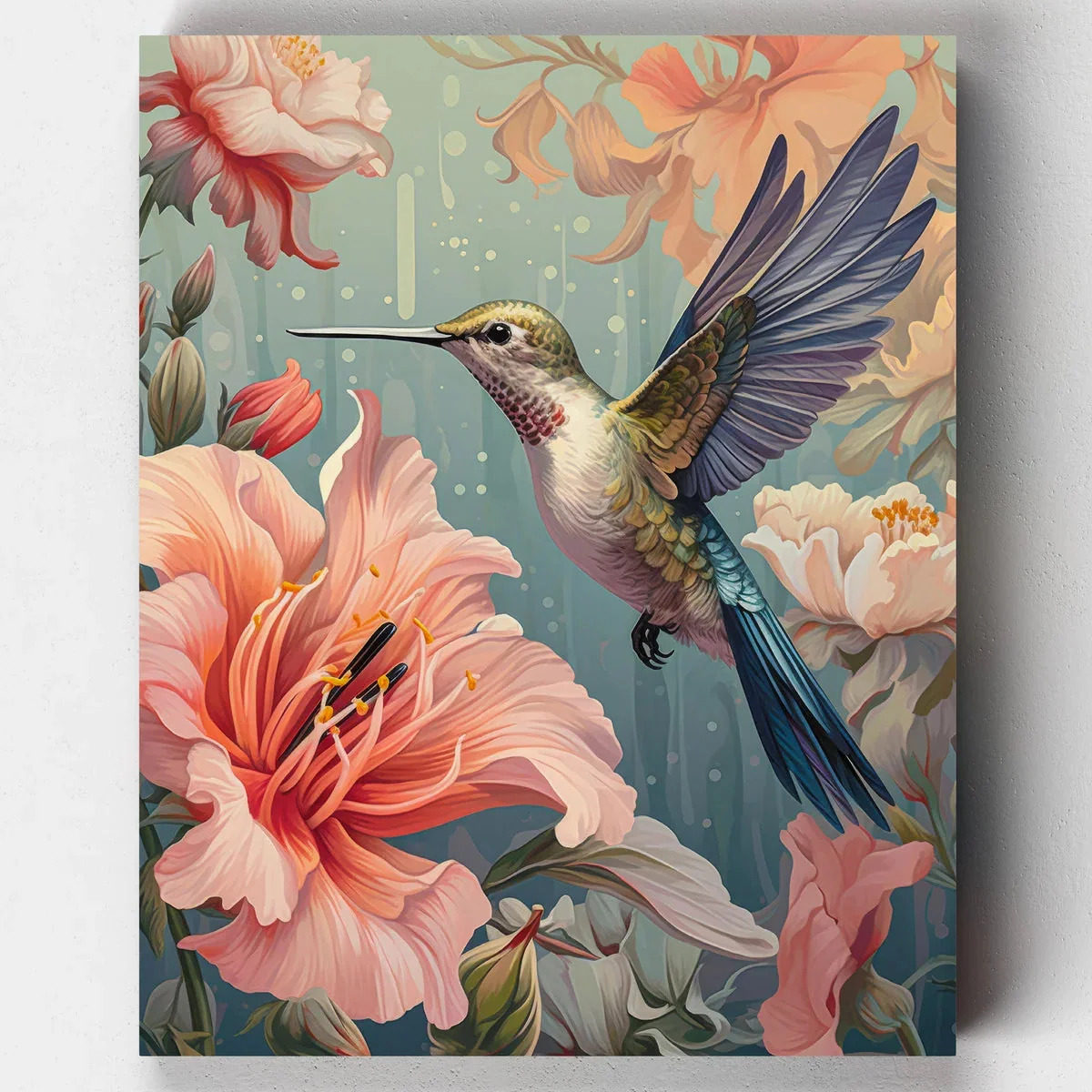 蜂鸟繁花数字油画diy填色画客厅玄关装饰画喷绘打印成品挂画
