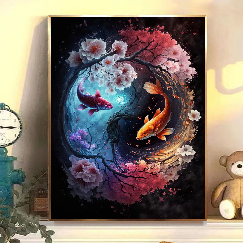 阴阳锦鲤diy数字油画填色画客DIY/数字油画