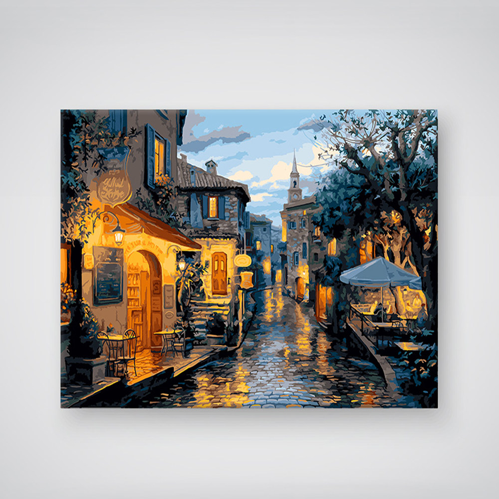 雨后小巷diy数字油画填充填色客厅风景装饰画24小时发货