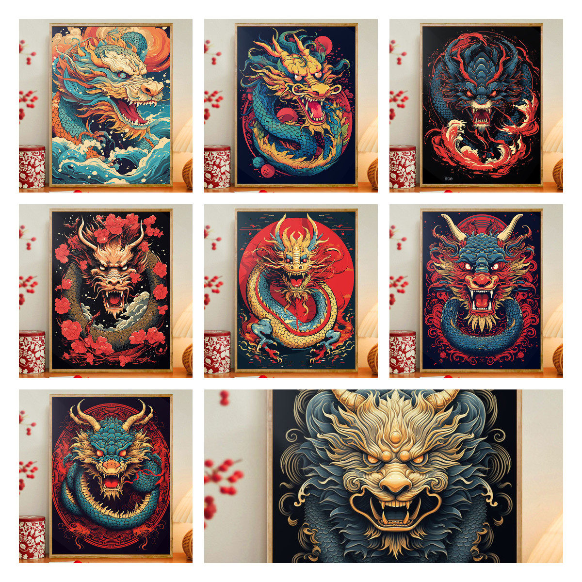 国潮东方龙数字油画diy手工填色国潮东方龙油彩画彩色装饰挂画