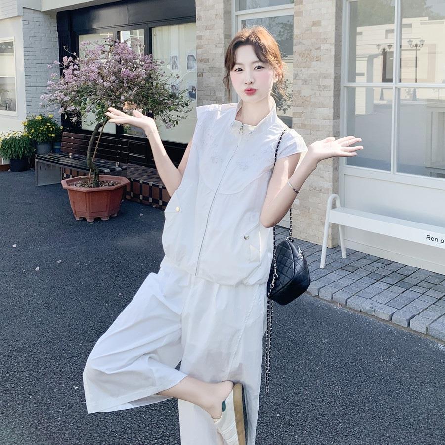 裤奶白色设刺绣立领马甲阔腿套女夏日新款独特计超火装两2B239-88图片