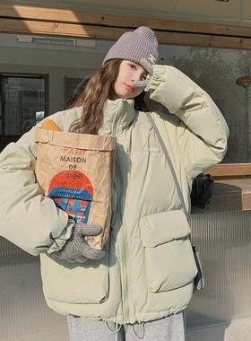 款浅绿色韩里韩气立领羽绒服短款冬季新女松通弛感勤C282-666保暖