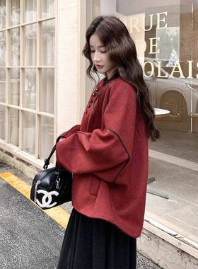 复古红色毛羽绒服女冬季呢新款小个子大洋气设感白鸭c7-262计绒内