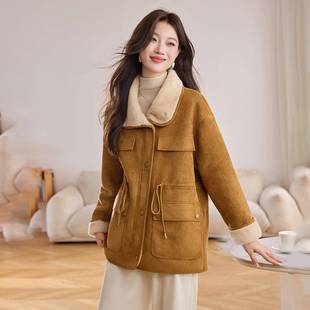 服复古羊羔毛外女ZGUI2561冬新款 厚韩系氛围感收腰加绒加棉皮毛一